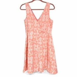 GAP Pink White Ikat 100% Linen Fit and Flare V-Neck Dress NWT‎ Size 8